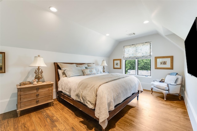 2307 Cedar Elm Ter, Westlake, TX 76262 - bedroom featuring wood finished floors, vaulted ceiling, and recessed lighting
