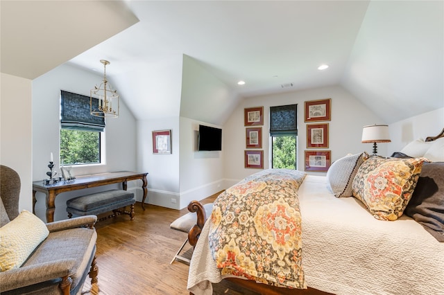2307 Cedar Elm Ter, Westlake, TX 76262 - bedroom featuring lofted ceiling, multiple windows, wood finished floors, and recessed lighting