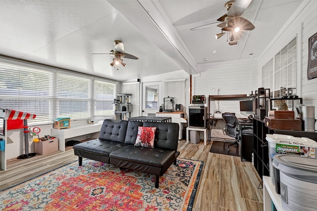 218 Bryant St, Pottsboro, TX 75076 - living area with a ceiling fan, an office area, and light wood-style flooring
