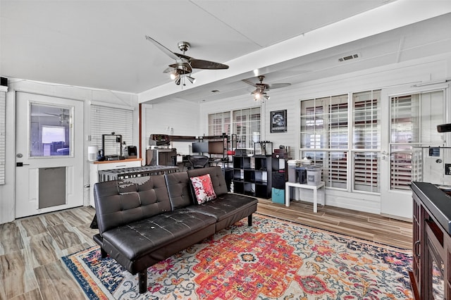 218 Bryant St, Pottsboro, TX 75076 - living room featuring a ceiling fan and wood finished floors