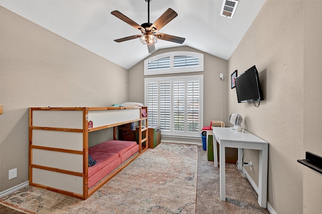 218 Bryant St, Pottsboro, TX 75076 - bedroom with vaulted ceiling, carpet, and ceiling fan