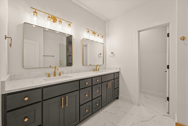 1030 Parkview Ave, Dallas, TX 75223 - full bathroom with marble finish floors and double vanity