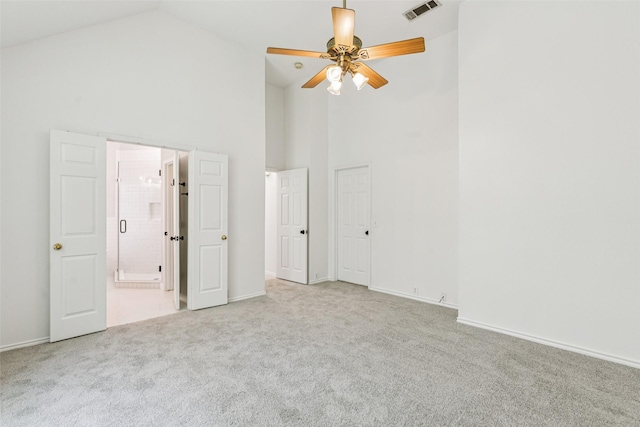 10412 Harris Ct, Irving, TX 75063 - unfurnished bedroom featuring carpet flooring, high vaulted ceiling, and ensuite bath