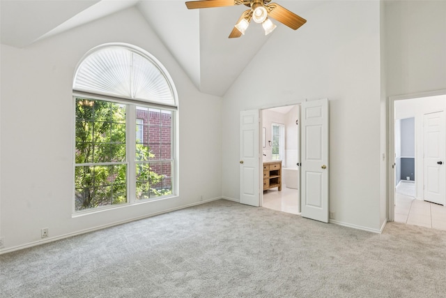 10412 Harris Ct, Irving, TX 75063 - unfurnished bedroom with carpet floors, high vaulted ceiling, and a ceiling fan