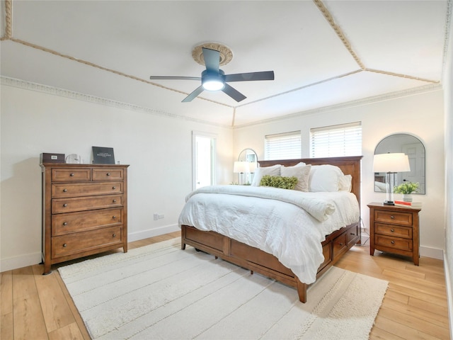 2219 Timberwood, Carrollton, TX 75006 - bedroom with light wood finished floors, ornamental molding, and a ceiling fan