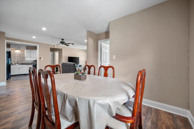 336 Arrowhead St, Fort Worth, TX 76108 - dining space with recessed lighting, dark wood-style flooring, and a ceiling fan
