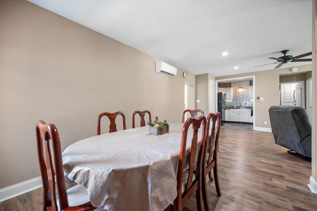 336 Arrowhead St, Fort Worth, TX 76108 - dining space featuring a wall mounted AC, dark wood finished floors, recessed lighting, and a ceiling fan
