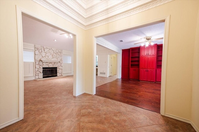 1115 Shady Oak Trl, Mansfield, TX 76063 - hallway with tile patterned flooring, crown molding, and built in features