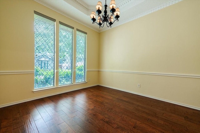 1115 Shady Oak Trl, Mansfield, TX 76063 - unfurnished room featuring dark wood-style floors, a chandelier, and ornamental molding