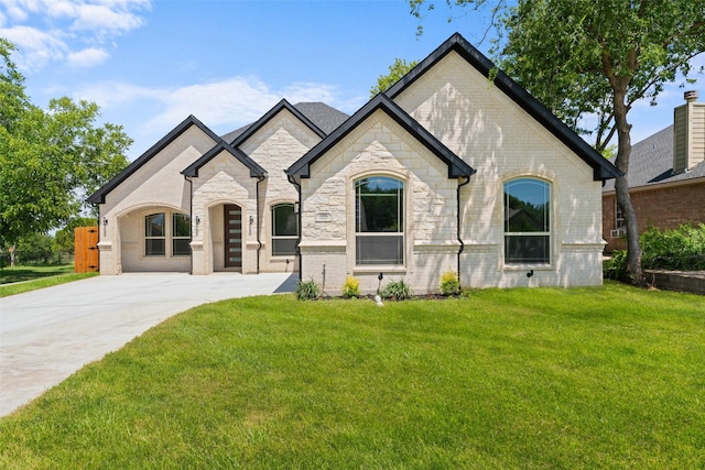 1806 Ave F, Dallas, TX 75051 - french provincial home featuring stone siding, a front lawn, brick siding, and concrete driveway