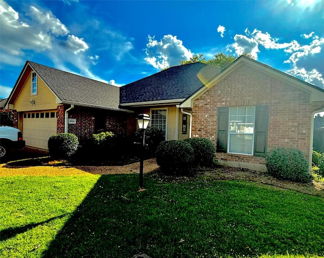 10606 Scandia Ct, Shreveport, LA 71115 - view of front of house with a front yard, brick siding, a garage, and a shingled roof