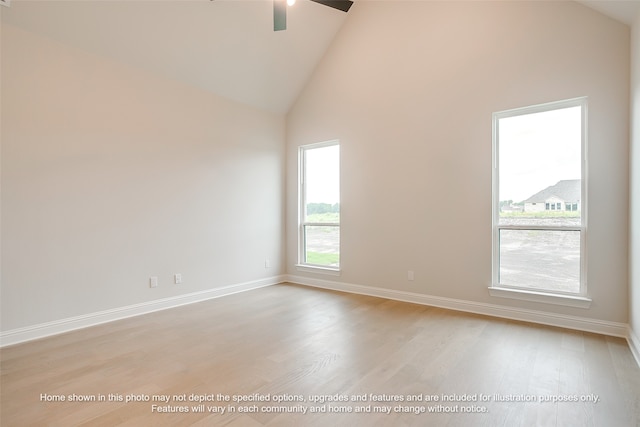 230 Olson Rd, Waxahachie, TX 75167 - spare room with a ceiling fan, high vaulted ceiling, and light wood-type flooring
