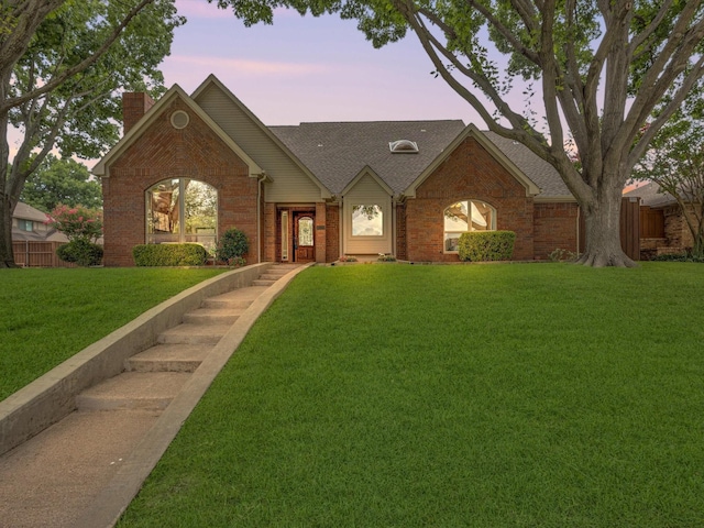 4029 Tumbril Ln, Plano, TX 75023 - view of front of property featuring brick siding, a chimney, and roof with shingles
