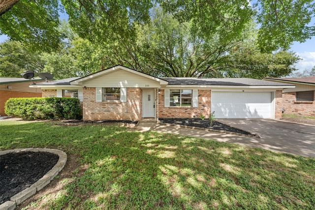 210 Virginia Dr, Waco, TX 76705 - ranch-style house with brick siding, a garage, concrete driveway, and a front yard