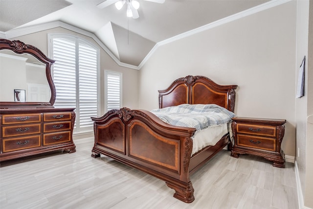 7012 Hillshire Ln, Sachse, TX 75048 - bedroom with lofted ceiling, a ceiling fan, and crown molding