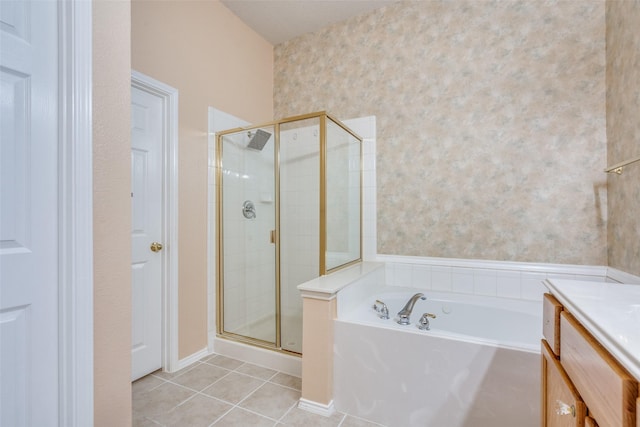 7012 Hillshire Ln, Sachse, TX 75048 - full bath with a shower stall, tile patterned floors, a garden tub, and vanity