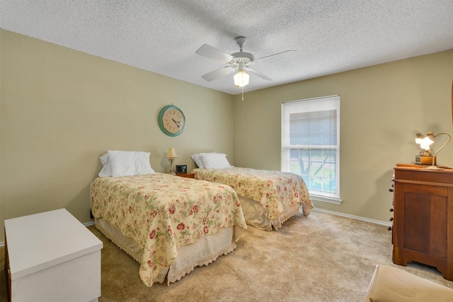 2815 Whisperwood Trl, Dalworthington Gardens, TX 76016 - bedroom with a textured ceiling, light colored carpet, and ceiling fan