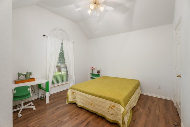 8479 Firewheel Ln, Frisco, TX 75036 - bedroom featuring vaulted ceiling, wood finished floors, and ceiling fan