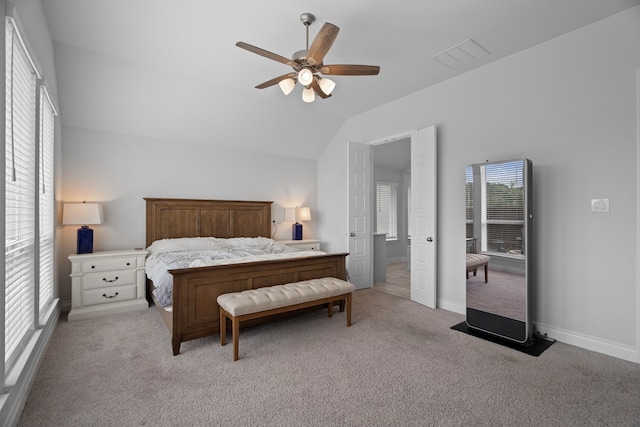 3700 Blue Stream Dr, Little Elm, TX 75068 - bedroom with lofted ceiling, light colored carpet, and a ceiling fan