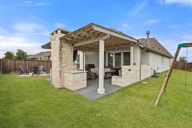 3700 Blue Stream Dr, Little Elm, TX 75068 - rear view of house with a patio, a fenced backyard, a pergola, an outdoor fire pit, and a shingled roof