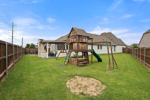 3700 Blue Stream Dr, Little Elm, TX 75068 - view of play area featuring a fenced backyard and a patio area