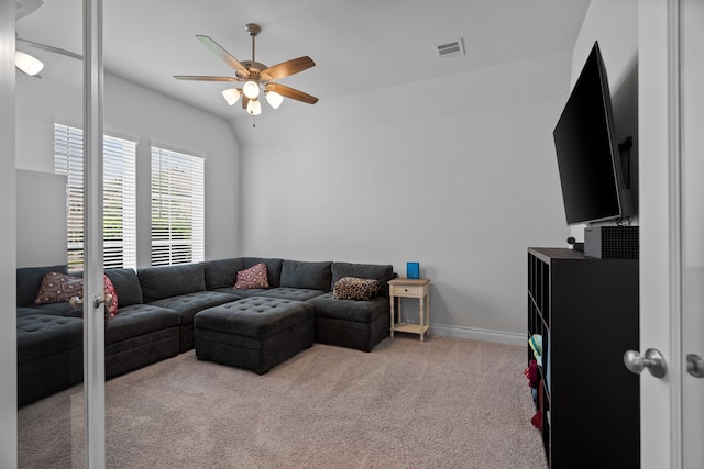 3700 Blue Stream Dr, Little Elm, TX 75068 - living area featuring a ceiling fan and light colored carpet
