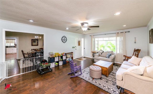 830 Captain Shreve Dr, Shreveport, LA 71105 - living area featuring hardwood / wood-style floors, crown molding, ceiling fan, recessed lighting, and a chandelier