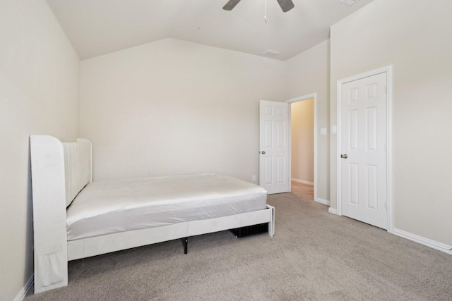 1009 Chickasaw Dr, Carrollton, TX 75010 - carpeted bedroom featuring vaulted ceiling and ceiling fan