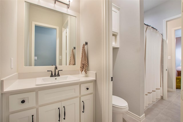712 Tallgrass Dr, Aledo, TX 76008 - bathroom with vanity, tile patterned floors, and curtained shower