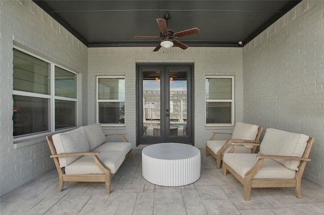 712 Tallgrass Dr, Aledo, TX 76008 - view of patio / terrace with french doors, a ceiling fan, and an outdoor hangout area