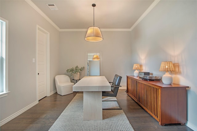 712 Tallgrass Dr, Aledo, TX 76008 - dining area with ornamental molding and dark wood-style flooring