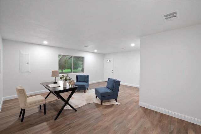2800 Broadacres Ln, Dalworthington Gardens, TX 76016 - office area featuring electric panel, recessed lighting, and wood finished floors