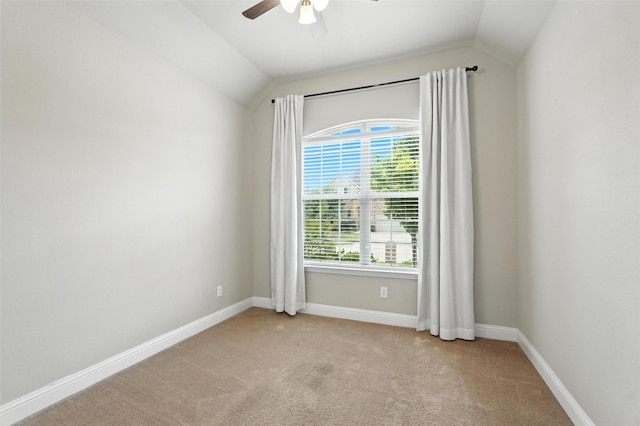 7508 Guadalupe Way, Mckinney, TX 75071 - spare room with ceiling fan, lofted ceiling, and light carpet
