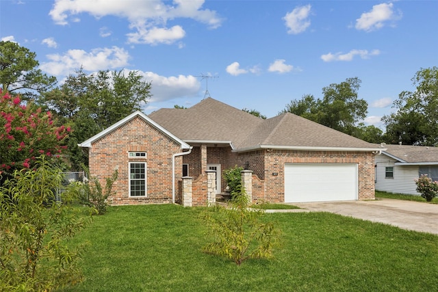 307 Ada St, Irving, TX 75061 - view of front of property with brick siding, a shingled roof, driveway, an attached garage, and a front yard
