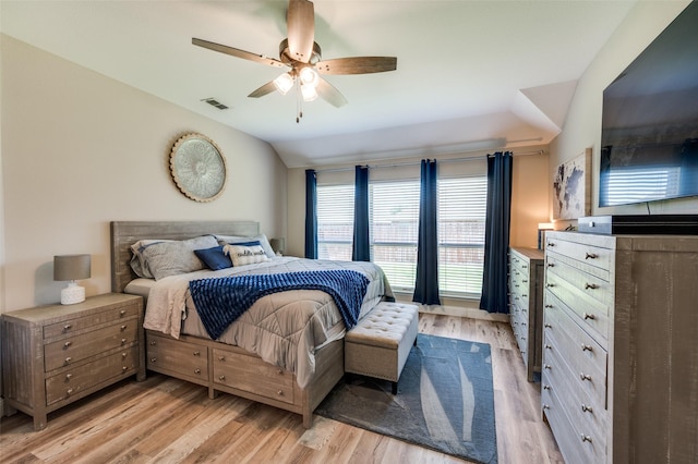 1289 Lasso Dr, Little Elm, TX 75068 - bedroom with light wood-type flooring, a ceiling fan, and lofted ceiling