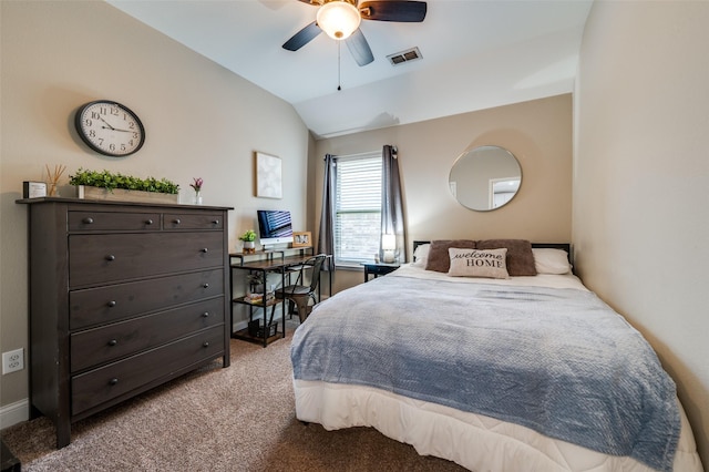 1289 Lasso Dr, Little Elm, TX 75068 - bedroom featuring carpet floors, vaulted ceiling, ceiling fan, and a desk