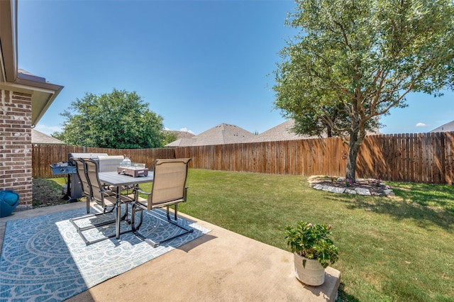 1289 Lasso Dr, Little Elm, TX 75068 - fenced backyard featuring outdoor dining space and a patio area