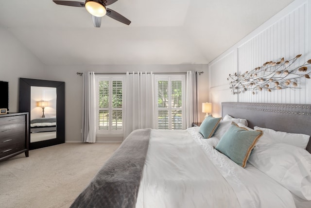 8571 Hidden Spring Dr, Frisco, TX 75034 - bedroom with vaulted ceiling, light carpet, and a ceiling fan