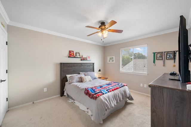 8571 Hidden Spring Dr, Frisco, TX 75034 - bedroom with crown molding, light colored carpet, and ceiling fan