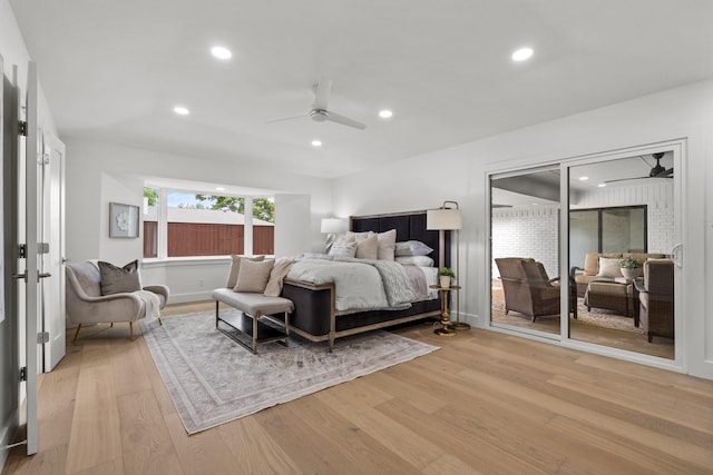 4408 Thunder Rd, Dallas, TX 75244 - bedroom with light wood-type flooring, recessed lighting, and ceiling fan
