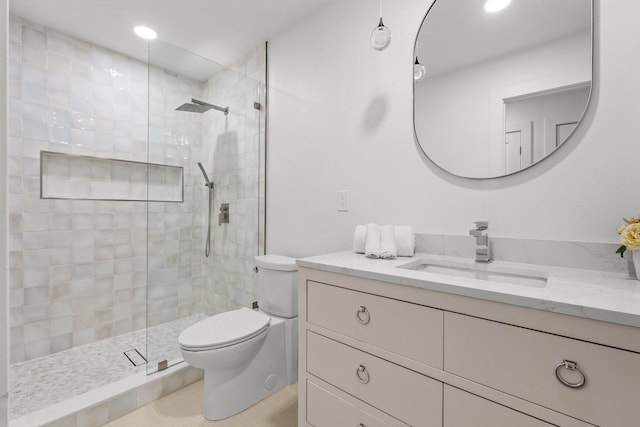 4408 Thunder Rd, Dallas, TX 75244 - bathroom with vanity, a stall shower, and recessed lighting