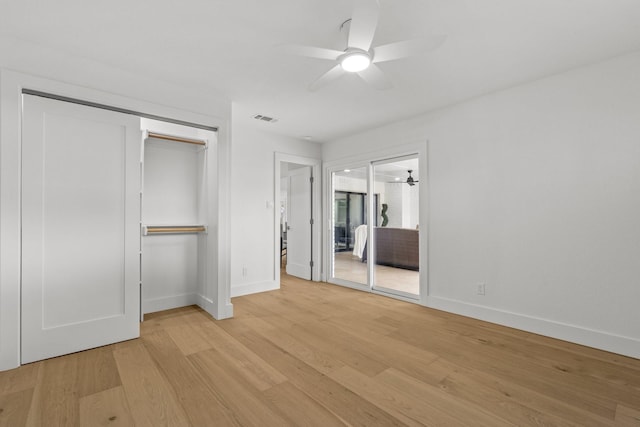 4408 Thunder Rd, Dallas, TX 75244 - unfurnished bedroom with light wood-type flooring, a closet, and ceiling fan