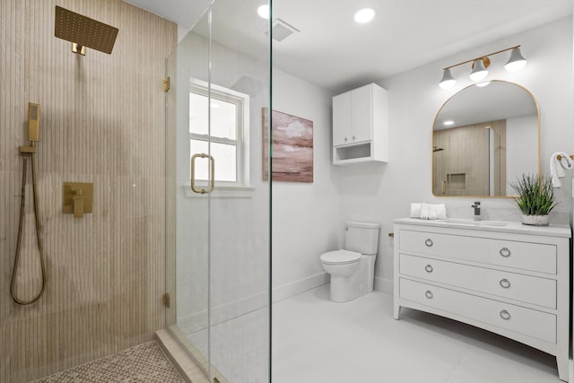 4408 Thunder Rd, Dallas, TX 75244 - bathroom with a stall shower, vanity, and recessed lighting