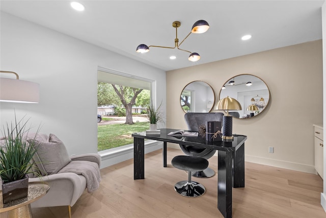 4408 Thunder Rd, Dallas, TX 75244 - office space with light wood finished floors, a chandelier, and recessed lighting