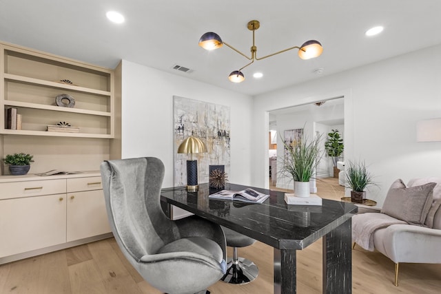4408 Thunder Rd, Dallas, TX 75244 - office with light wood-type flooring, recessed lighting, and a chandelier