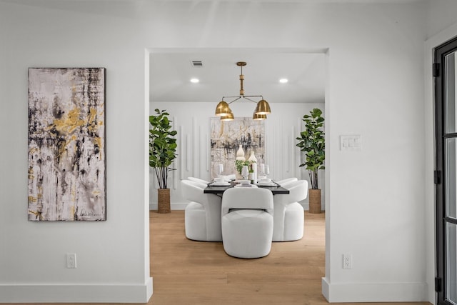 4408 Thunder Rd, Dallas, TX 75244 - dining area featuring a chandelier, light wood-style flooring, and recessed lighting