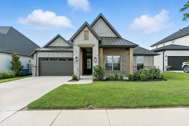 303 Highland Ct, Aledo, TX 76008 - view of front of property with a standing seam roof, board and batten siding, a garage, a front yard, and driveway