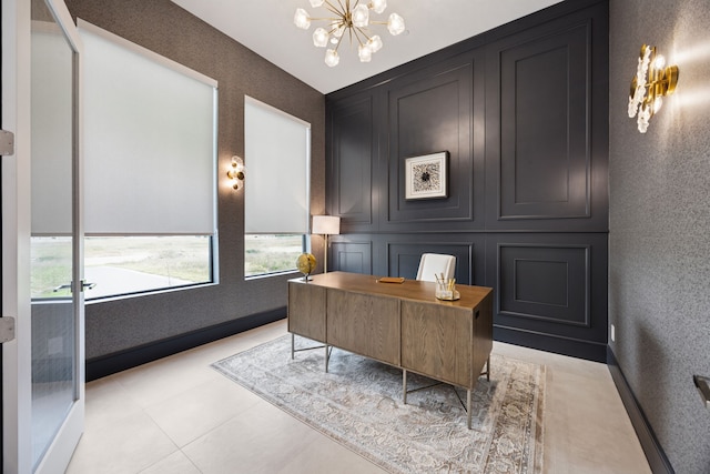 424 Regal Ln, Irving, TX 75039 - office space with a chandelier and a textured wall