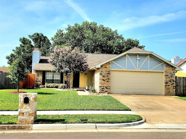 1408 Bandera Dr, Arlington, TX 76018 - single story home with brick siding, a garage, driveway, a chimney, and roof with shingles