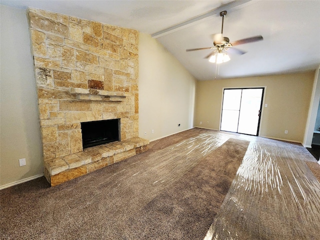 1408 Bandera Dr, Arlington, TX 76018 - unfurnished living room featuring ceiling fan, a fireplace, and carpet floors